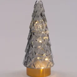 Weihnachtsdeko Baum grau / gold beleuchtet mit 10 LEDs D 10,5 H 24,5 cm