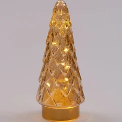 Weihnachtsdeko Baum taupe / gold beleuchtet mit 10 LEDs D 10,5 H 24,5 cm