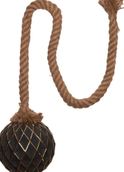 Weihnachtsleuchte mit Seil schwarz / gold D 15 cm mit 10 LEDs warmweiß