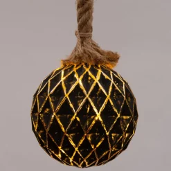 Weihnachtsleuchte mit Seil schwarz / gold D 15 cm mit 10 LEDs warmweiß